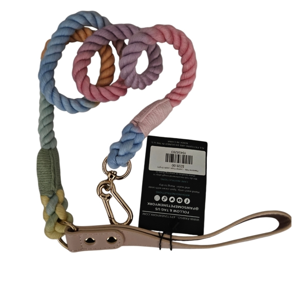Pawesome Pets New York Leather Tie Die Rope Leash Bright $228 NEW